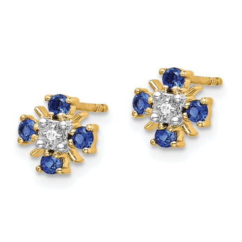 14K Lab Grown Diamond and Bl Created Sapphire Post Earrings