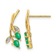 10k Diamond and Pear Emerald Floral Post Earrings - Birthstone Company