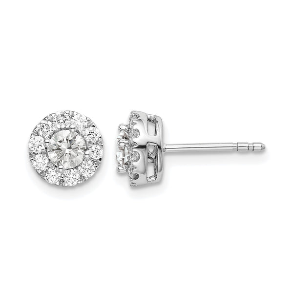 14k White Gold 3/4 carat Lab Grown Diamond VS/SI+ G+ Round Halo Post Earrings - Birthstone Company