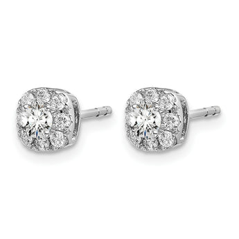 14k White Gold 1/2 carat Lab Grown Diamond VS/SI+ G+ Complete Cushion Halo Post Earrings - Birthstone Company