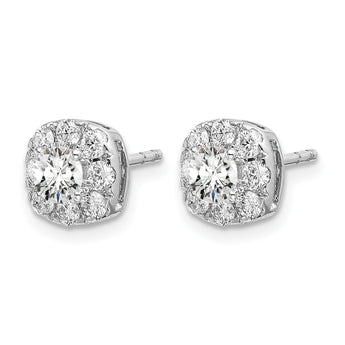 14k White Gold 1 carat Lab Grown Diamond VS/SI+ G+ Complete Cushion Halo Post Earrings - Birthstone Company
