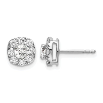 14k White Gold 1 carat Lab Grown Diamond VS/SI+ G+ Complete Cushion Halo Post Earrings - Birthstone Company