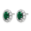 14k White Gold 1 1/5 carat Lab Grown Diamond VS/SI+ G+ and Oval Created Emerald Complete Halo Post Earrings - Birthstone Company