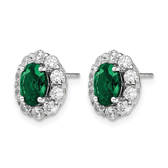 14k White Gold 1 1/5 carat Lab Grown Diamond VS/SI+ G+ and Oval Created Emerald Complete Halo Post Earrings - Birthstone Company