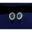 14k White Gold 1 1/5 carat Lab Grown Diamond VS/SI+ G+ and Oval Created Emerald Complete Halo Post Earrings - Birthstone Company