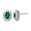 14k White Gold 1 1/5 carat Lab Grown Diamond VS/SI+ G+ and Oval Created Emerald Complete Halo Post Earrings - Birthstone Company