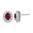 14k White Gold 1 1/5 carat Lab Grown Diamond VS/SI+ G+ and Oval Created Ruby Complete Halo Post Earrings - Birthstone Company