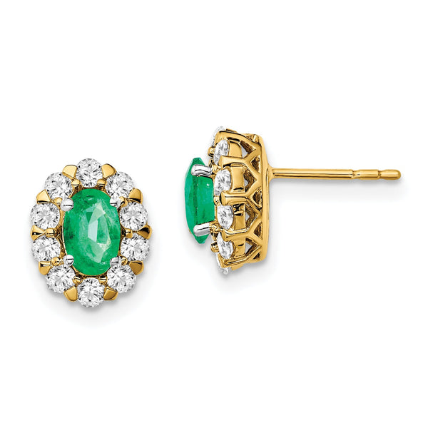14k 5/8 carat Lab Grown Diamond VS/SI+ G+ and Oval Created Emerald Complete Halo Post Earrings