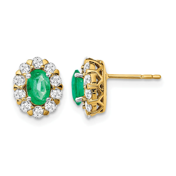 14k 5/8 carat Lab Grown Diamond VS/SI+ G+ and Oval Created Emerald Complete Halo Post Earrings - Birthstone Company