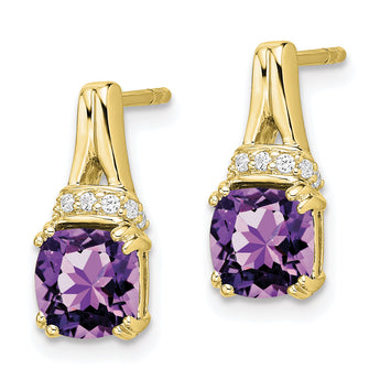 10k Yellow Gold Amethyst and Diamond Earrings