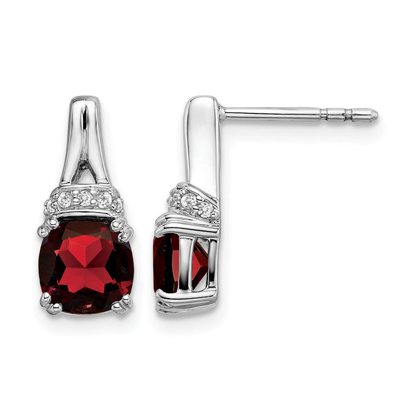 10k White Gold Garnet and Diamond Earrings - Birthstone Company