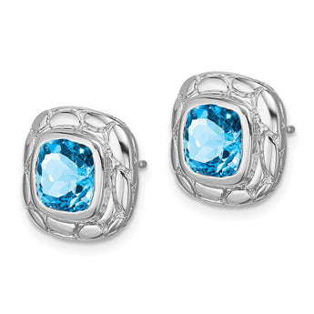 Sterling Silver Rhodium Plated Blue Topaz Earrings