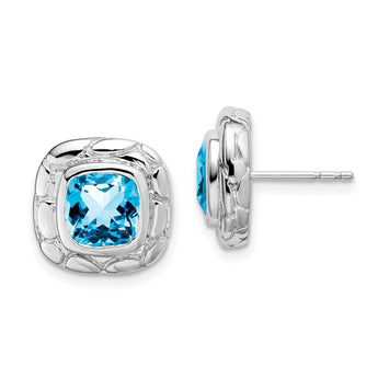 Sterling Silver Rhodium Plated Blue Topaz Earrings