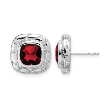 Sterling Silver Rhodium Plated Garnet Earrings - Birthstone Company