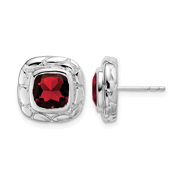 Sterling Silver Rhodium Plated Garnet Earrings - Birthstone Company