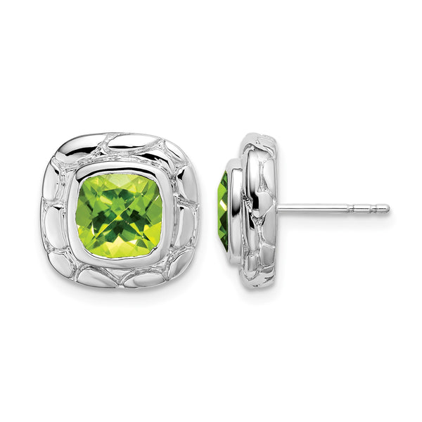 Sterling Silver Rhodium Plated Peridot Earrings - Birthstone Company