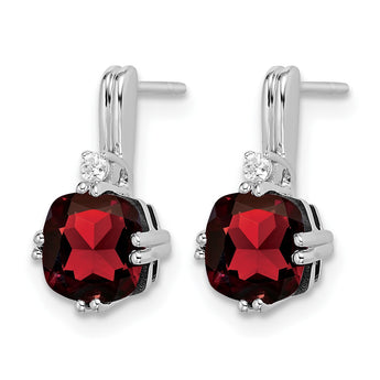 10k White Gold Cushion Garnet and Diamond Earrings - Birthstone Company