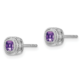 10k White Gold Cushion Amethyst and Diamond Earrings