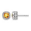 10k White Gold Cushion Citrine and Diamond Earrings - Birthstone Company