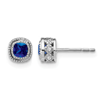 10k White Gold Cushion Sapphire and Diamond Earrings - Birthstone Company
