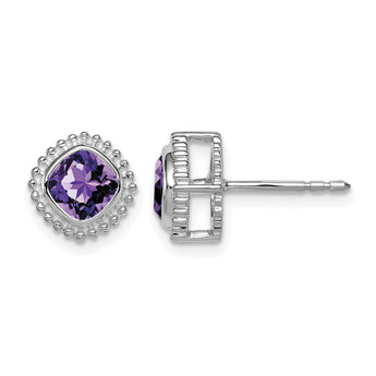 10k White Gold Cushion Amethyst Earrings - Birthstone Company