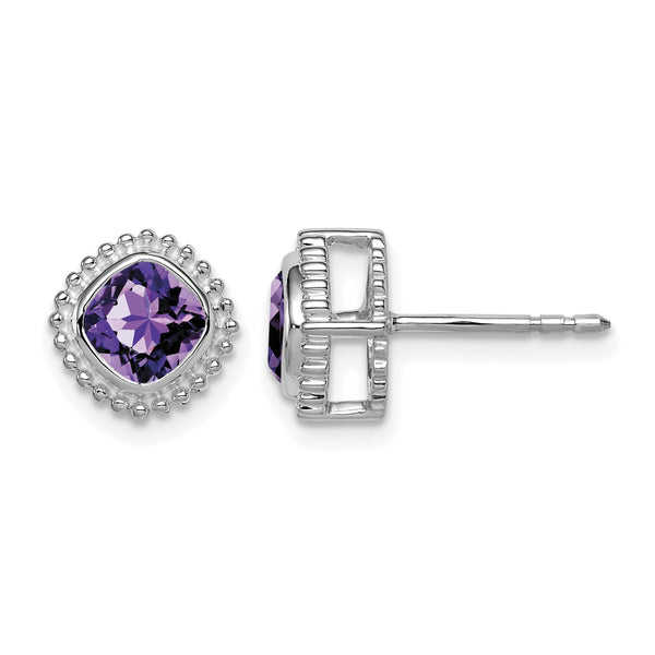 10k White Gold Cushion Amethyst Earrings - Birthstone Company