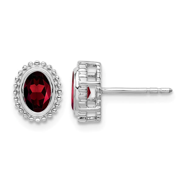 10k White Gold Oval Garnet Post Earrings - Birthstone Company