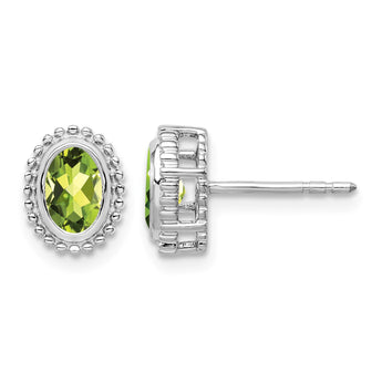 10k White Gold Oval Peridot Post Earrings - Birthstone Company