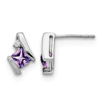 Sterling Silver Antique Cushion Amethyst and Diamond Earrings - Birthstone Company