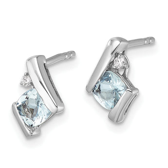 10k White Gold Cushion Aquamarine and Diamond Earrings - Birthstone Company