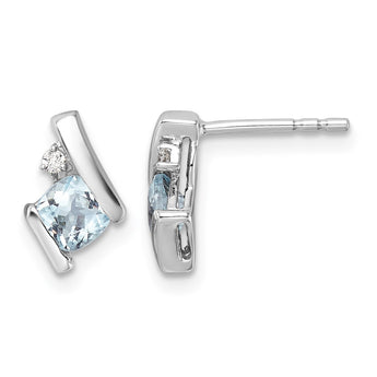10k White Gold Cushion Aquamarine and Diamond Earrings - Birthstone Company