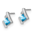 Sterling Silver Antique Cushion Blue Topaz and Diamond Earrings - Birthstone Company