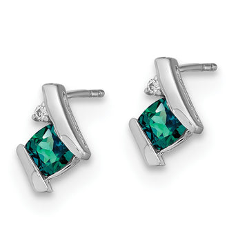 10k White Gold Cushion Cr. Alexandrite and Diamond Earrings - Birthstone Company