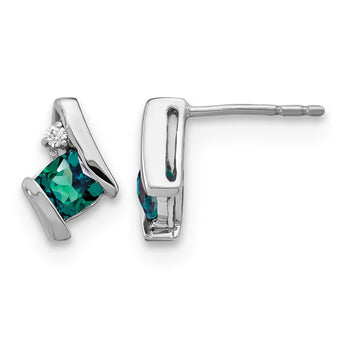 10k White Gold Cushion Cr. Alexandrite and Diamond Earrings - Birthstone Company