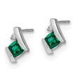 10k White Gold Cushion Cr. Emerald and Diamond Earrings - Birthstone Company