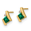 10k Yellow Gold Cushion Cr. Emerald and Diamond Earrings - Birthstone Company