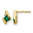 10k Yellow Gold Cushion Cr. Emerald and Diamond Earrings - Birthstone Company