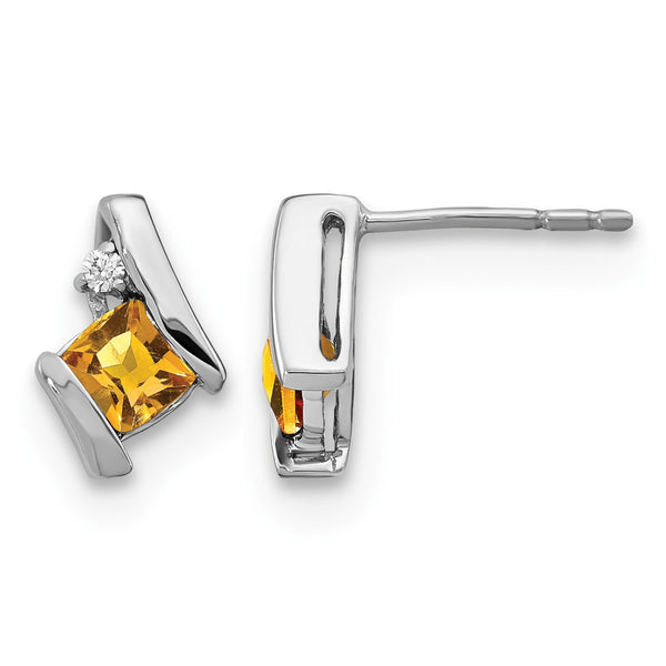 Sterling Silver Antique Cushion Citrine and Diamond Earrings - Birthstone Company