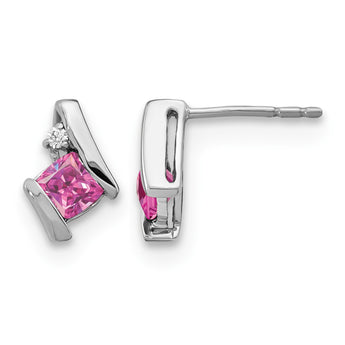 10k White Gold Cushion Cr. Pink Sapphire and Diamond Earrings - Birthstone Company