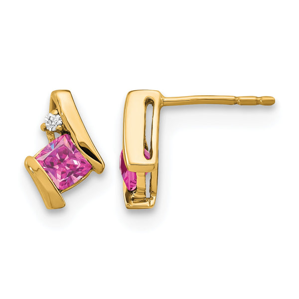 10k Yellow Gold Cushion Cr. Pink Sapphire and Diamond Earrings - Birthstone Company