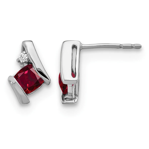 Sterling Silver Antique Cushion Cr. Ruby and Diamond Earrings - Birthstone Company