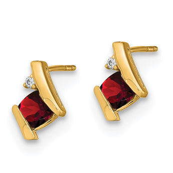 10k Yellow Gold Cushion Garnet and Diamond Earrings - Birthstone Company