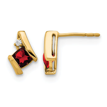 10k Yellow Gold Cushion Garnet and Diamond Earrings - Birthstone Company
