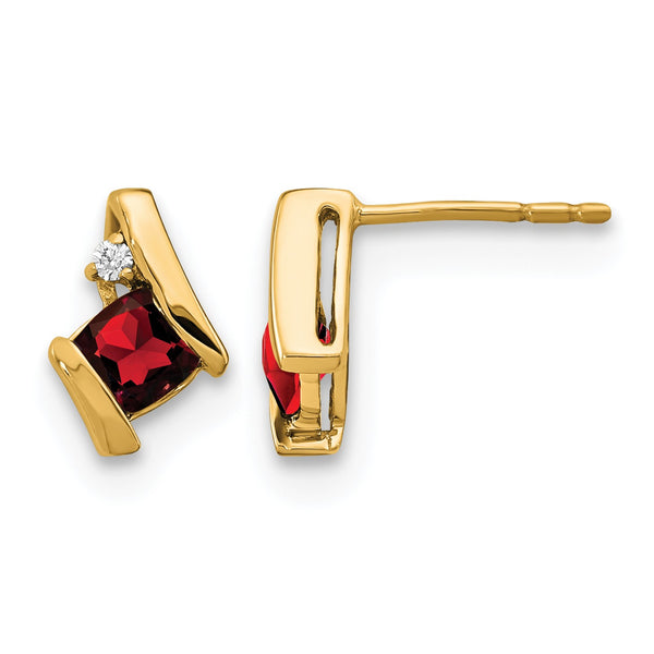 10k Yellow Gold Cushion Garnet and Diamond Earrings - Birthstone Company