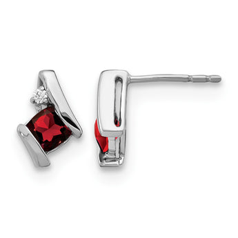 Sterling Silver Antique Cushion Garnet and Diamond Earrings - Birthstone Company