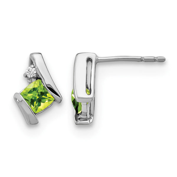 10k White Gold Cushion Peridot and Diamond Earrings - Birthstone Company