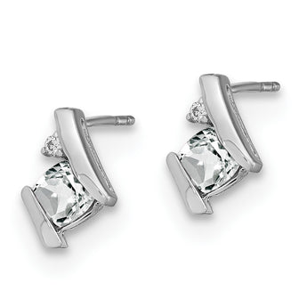 10k White Gold Cushion White Topaz and Diamond Earrings - Birthstone Company