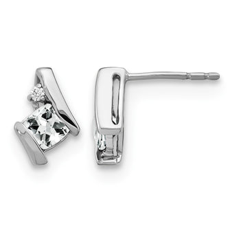 10k White Gold Cushion White Topaz and Diamond Earrings - Birthstone Company