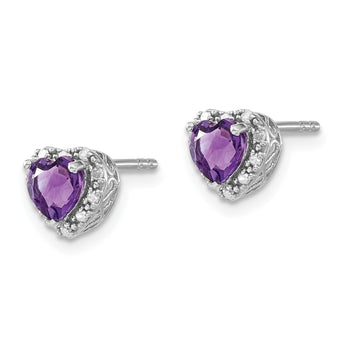 Sterling Silver Rhodium-plated Amethyst and Diamond Earrings - Birthstone Company