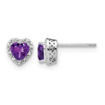 Sterling Silver Rhodium-plated Amethyst and Diamond Earrings - Birthstone Company